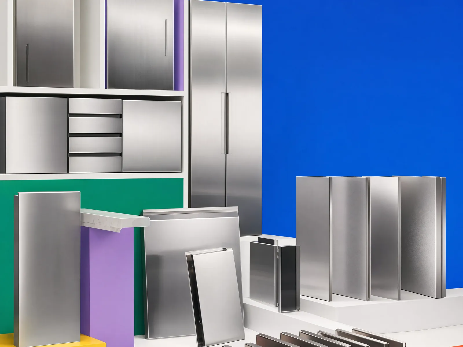Representative furniture and millwork production package with repeated door skins, cabinet fronts and folded appearance parts