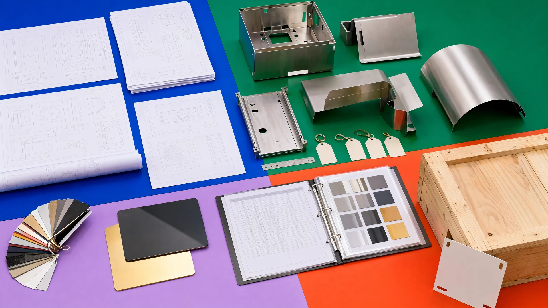 Representative project-review inputs with drawings, BOM, samples, formed parts and specialist-interface components